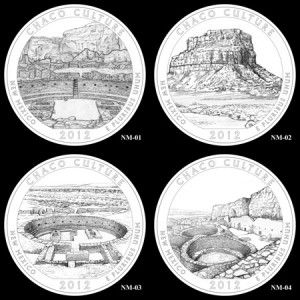 U.S. Mint art for the top contenders for the Chaco Culture National Historic Park quarter design.