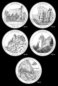 U.S. Mint art for the top contenders for the Acadia National Park quarter design.