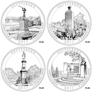 U.S. Mint art for the top contenders for the Gettysburg quarter design.