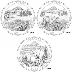 U.S. Mint art for the top contenders for the Glacier National Park quarter design.