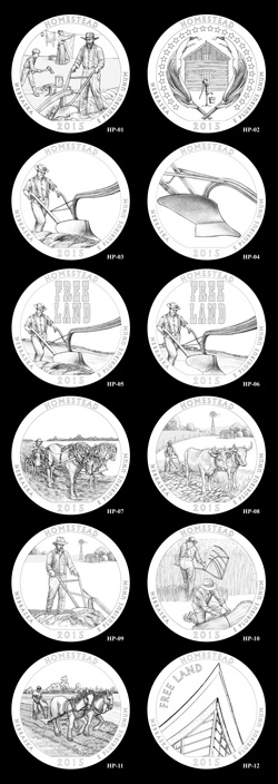 Candidate designs for the Homestead National Monument of America quarter