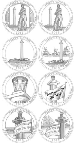 U.S. Mint art for the contenders for the Perry's Victory and International Peace Memorial quarter design