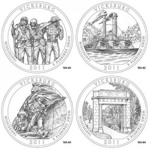 U.S. Mint art for the top contenders for the Vicksburg National Military Park quarter design.